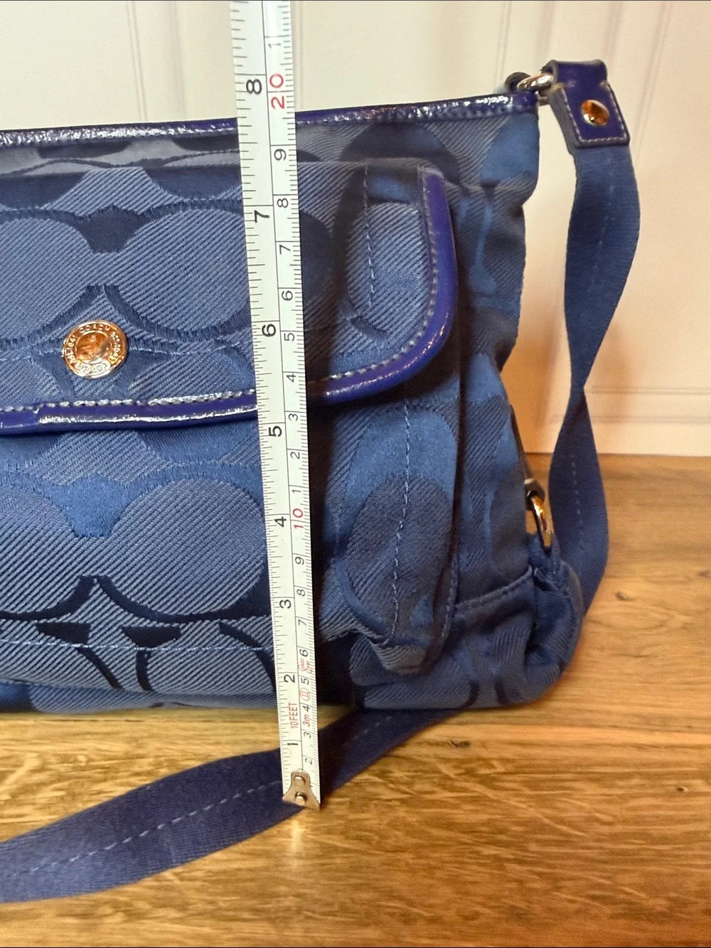 Coach Kyra Signature Jacquard Nylon Crossbody Messenger Bag Navy Blue F16550 EUC